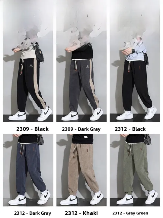 ROMON%20%7C%20Lormen%20Men's%20Corduroy%20Casual%20Pants%20Loose%20Sporty%20Workwear%20Long%20Trousers%20Snug%20Fit%20Sweatpants%20Fashionable%20Urban%20Style%20Autumn%20-%20Image%205