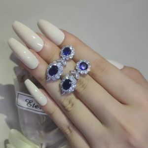 Luxury Blue Cubic Zirconia Dangle Earrings for Women Engagement Wedding Accessories Gorgeous Ladys Ear Earrings Jewelry E7355