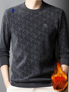 ROMON | Lormen Round Neck Fleece Lined Thickened Sweatshirt Casual Winter T-Shirt Warm Base Layer Shirt For Men Fashionable City Style