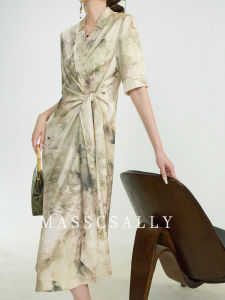 MASSCSALLY | Elegant Ink Print Slimming Long Dress