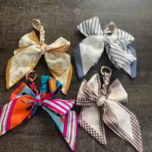 1Pcs Silk Scarf Keychains Elegant DIY Bow Bag Chain Trendy Polyester Fashion Accessory With Butterfly Knot For Handbag & Purse