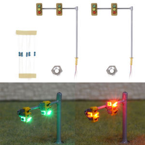 2pcs Traffic Lights N Scale Crossing Walk Model LED Pedestrian Street Signals Lamp Railroads & Trains Layout Accessories