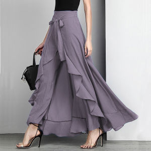 Chiffon Ruffle Tie Wide-Leg Culotte Chiffon Ruffled Tied Wide Leg Culottes for Women