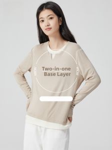 Miiow | Loose Knitted Round Neck T-Shirt Color Block Base Layer Top For Plus Size Women Cat Person Brand Casual Wear Autumn Spring