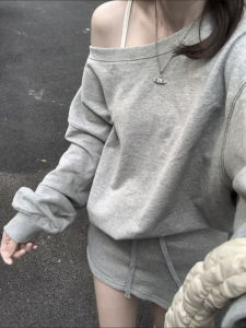 เสื้อสเวตเตอร์คอกลมแขนยาวหลวมๆ ทรงไหล่สำหรับผู้หญิง ฤดูใบไม้ผลิและฤดูใบไม้ร่วง สไตล์เกาหลี คอกลม แขนยาว ทรงหลวม ทรงปกติ