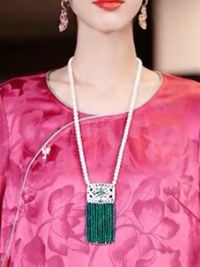 Pure Natural Pearl Mother-of-Pearl round Beads Necklace S925 Sterling Silver Pendant Tassel New Chinese Retro Ethnic Style Sweater Chain