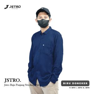 Jstro Kemeja Panjang Sweding Biru Dongker