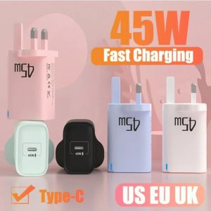 45W Fast Charging USB Type C GaN Wall Chargers Plug for iPhone Samsung Xiaomi Universal USB-C Quick Charger US/UK/EU Adapter
