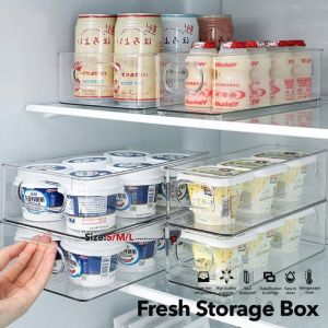 Transparent Refrigerator Crisper Acrylic Storage Box For Kitchen Rectangular Refrigerator Crisper With Handle Room Desk Organizer Box 
