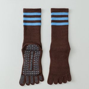 Non-Slip Yoga Socks Womens Five-Finger Thin Summer Indoor Floor Socks Adult Pilates Socks Breathable Cotton Sporty Striped