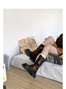 รองเท้าบูทหุ้มข้อหนัง PU ทรงหัวมน ทรงหัวมน สำหรับผู้หญิง ฤดูหนาว ปี 2023 รองเท้าบูทหุ้มข้อแบบสวมหัวมนสีพื้น