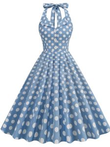V-Neck Polka Dot Halterneck Sling Dress: Retro Hong Kong Style Sleeveless Midi Dress with Tight Waist for Summer Birthday Parties