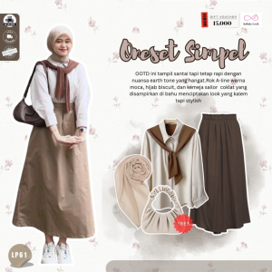 INFINITY- One Set Rok Wanita Kekinian | Shoulder Bag Kerut CreamBella Square BiscuitKemeja Sailor CreamRok Joda Mocca | One Set Wanita Hijab -LP61