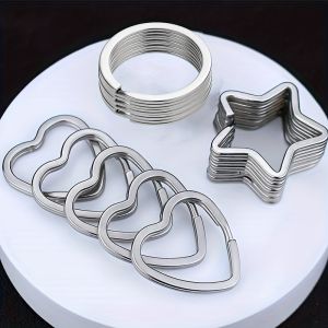 5/15pcs Stainless Steel Keychain Set DIY Car Keychain Accessories Star Heart And Flower Shaped Keychain Durable Metal Ring