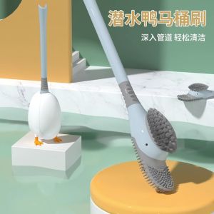Durable Silicone Duck Toilet Brush for Home Use No Dead Angles Wall Mounted Bathroom Cleaning Tool Yellow Plastic Handle