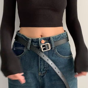 Thắt lưng nữ nam Foru mặt chữ nhật đơn giản style Trung dây nịt lưng Douyin bản nhỏ da pu TL64