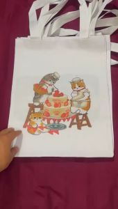 Totebag Tote Bag Gambar Kucing Cat Lucu Tas Sekolah Anak Goodie Bag Ulang Tahun Tas Hampers Goodiebag