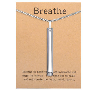 Mindfulness Breathing Necklace Stress Relief Pendant Stainless Steel Anxiety Breathe Necklace for Women Men