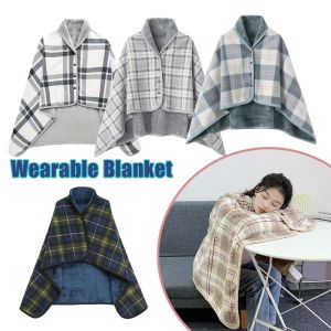 Polar Fleece Shawl Blanket Women Multi Functional Double Layer Thick with Buckle Warm and Cozy Office Casual Winter Accessory