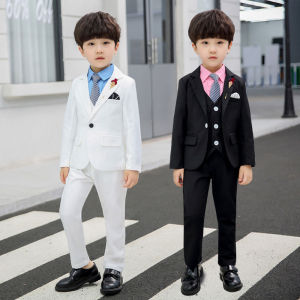 lontakids 2-14 Years Kids 3Pcs/5Pcs Boys Slim Fit Dresswear Wedding Party Birthday Gentleman Suit Black White Formal Attire Tuxedo Clothes Set
