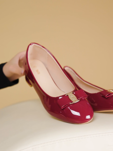 YOTO Round Toe Mary Jane Heels Glossy Patent Bow Block Heels Ladies Office Formal Party Shoes