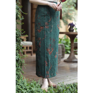 Elegant High Waist Silk Cheongsam Skirt Retro Style Womens Mid-Length A-Line Half Body Skirt Fashionable Slimming Design