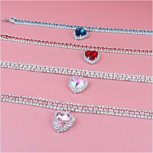 PCTYL36665 Pet Accessories Supplies Adjustable Kitten Rhinestones Love Pendant Diamond Necklace Cat Collar Three Row
