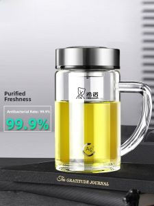 Heenoor Thickened Glass Cup with Handle Large Capacity Office Antibacterial Tea Cup Mens New Model Single Layer Boro Silica Cup