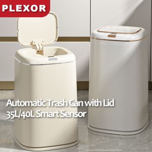 Plexor 35L/40L Automatic Trash Can with Lid Floor-standing Intelligent Induction Trash Bins with inner Bucket Smart Motion Sensor Trash Can for Bedroom Bathroom Kitchen Office