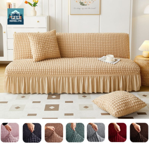 1 PC Armless Sofa Cover Seersucker Sofa Cover Plain Armless Sofa Cover Without Armrest Sofa Cover Elastic Sofa Case