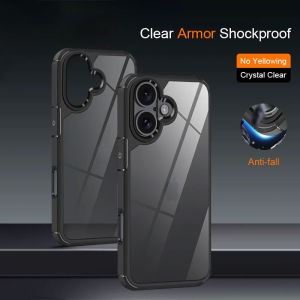 Shockproof Bumper Armor Clear Case For iPhone 16 Pro Max 15 14 Plus 13 12 11 Pro Max Anti-drop Soft Silicone Frame Transparent Acrylic Cover Luxury Protective Casing