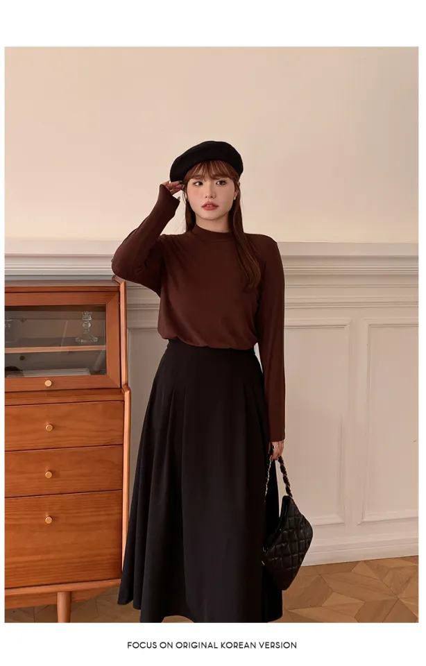 Slimming Long Sleeve Half High Collar Basic Base Shirt for plus