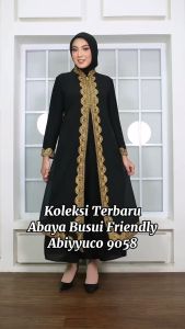 Abiyyuco TA9058 | Abaya Turkey Bordir dan Mote Gamis Turki Dress Arab Hitam Busui Bahan Jersey mix Ceruty Terbaru Turky Mewah Elegan