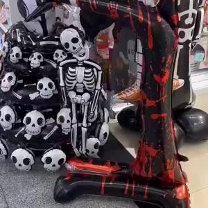 1pc Halloween Standing Bloody Tree Skeleton Foil Balloon Graveyard Yard Horror Porch Haunted House Outdoor Party Decor