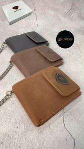 Rush Rider Cow Leather Wallet Men Button Snap Closure Short Wallet Leather