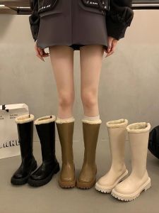 Winter Thickened Fleece Lined Martin Boots Womens Snow Boots High Top Fashion Boots Waterproof Rubber Outsole round Toe Boots