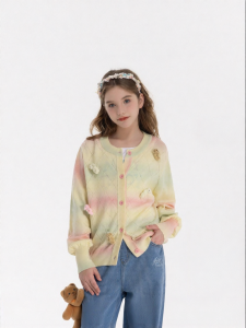 Spring New Fashionable Macaron Dyed Kids Long Sleeve Cardigan