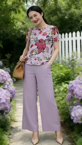 Korean Floral Print Blouse + Wide Leg Pants Coordinates For Women Casual Office Two Piece Set L2378