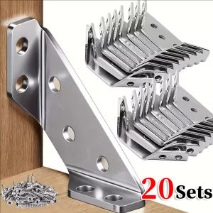 20Sets Universal Furniture Corner Connector / Stainless Steel Cabinet Angle Brackets / Triangular Support Brackets for Wood Furniture / Heavy Duty Furniture Corner Connectors with Screws