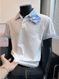 ZHUOCAN | Mens Short Sleeve White Polo Shirt College Style Plaid