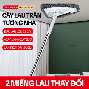 Cây lau trần nhà KITIMOP A3 đầu tam giác 28cm lau kính gạt nước cán inox 150cm kèm 2 bông lau