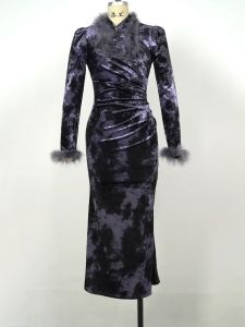 ZYHT EraVogue เดรสผู้หญิง เดรสสีม่วง เดรสกี่เพ้า เดรสกำมะหยี่ เดรสทำงาน เดรสไฮโซ เดรสวินเทจ เดรสออกงาน เดรสปาร์ตี้ ชุดราตรี 21597