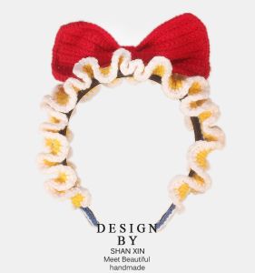 Hand Knitted Snow White Princess Hairband Sweet Cute Large Bow Knot Hair Clip for Little Girls Washing Hair Band Women