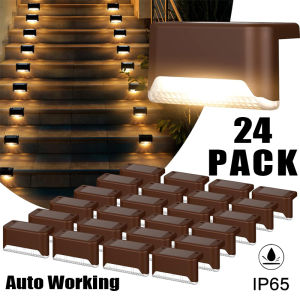 24PCS IP65 Waterproof Solar Garden Light Outdoor LED Solar Power Deck Lamps for Railing Stairs Step Fence Yard Patio Pathway