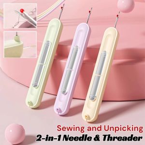Dual-Function Needle Threader 2-in-1 Sewing Tool Quick Stitch Unpicker Portable Easy Use Crafting Essentials