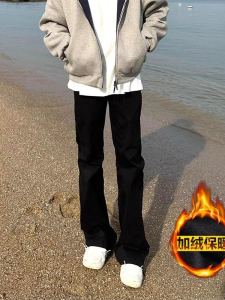 Cleanfit Parisian Thickened Fleece Lined Bell Bottom Jeans Mens mid Waist Long Cotton Polyester Blend Winter Wear