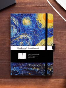 A5 Bullet Journal Notebook Gift for Lovers Tightening Belt Dot Matrix Oil Painting Night Sky Hard Cover Notebook Line Binding