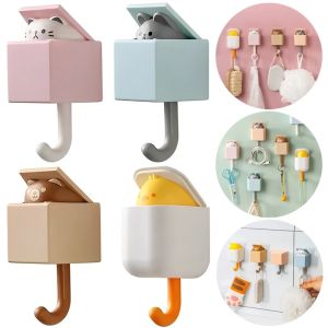 Creative Cat Wall Mounted Hooks Self Adhesive Bathroom Door Hangers Keys Towel Umbrella Coat Holder Rack Room Decoration Hook