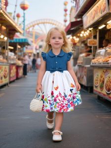 2-10Years Girls Summer Dresses Sleeveless Butterfly Flower Print Dress for Girls Casual Denim Splicing Skirt Children Clothes