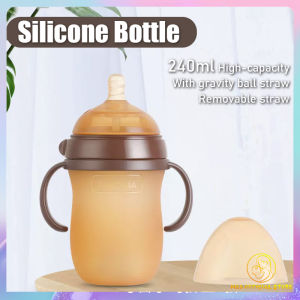 Two Color Silicone Baby Milk Bottle With Gravity Ball Straw Removable Cleaning Anti-colic Anti-falling bottle150/240ML